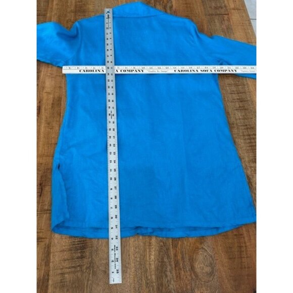 ICANTOO Bright Blue Linen Button Tunic Casual Career Resort Long Sleeve Small - Picture 11 of 14